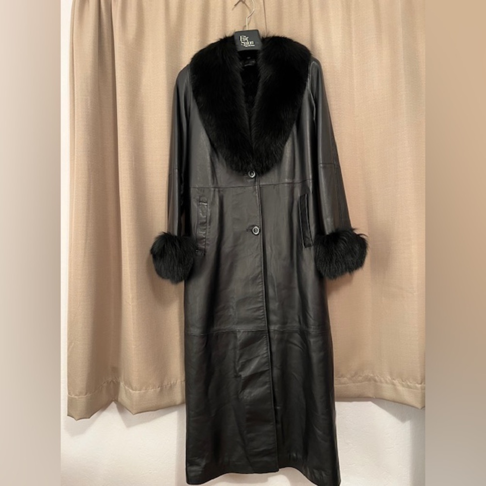 BC New Leather Coat Dyed Fox Shawl Collar & Cuffs XS